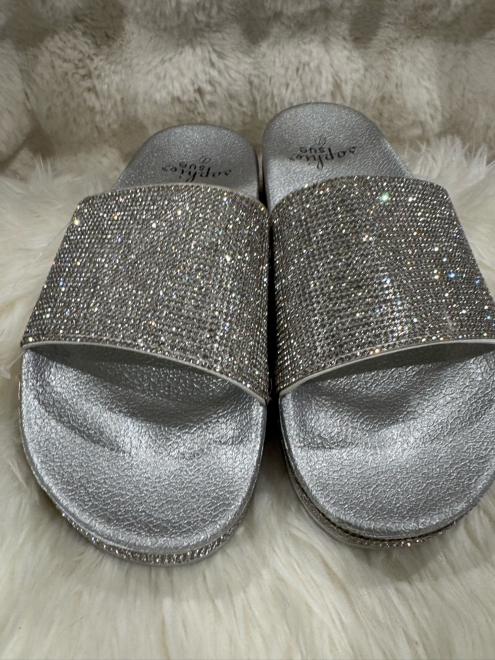 Women's Silver Crystal Slide Sandals